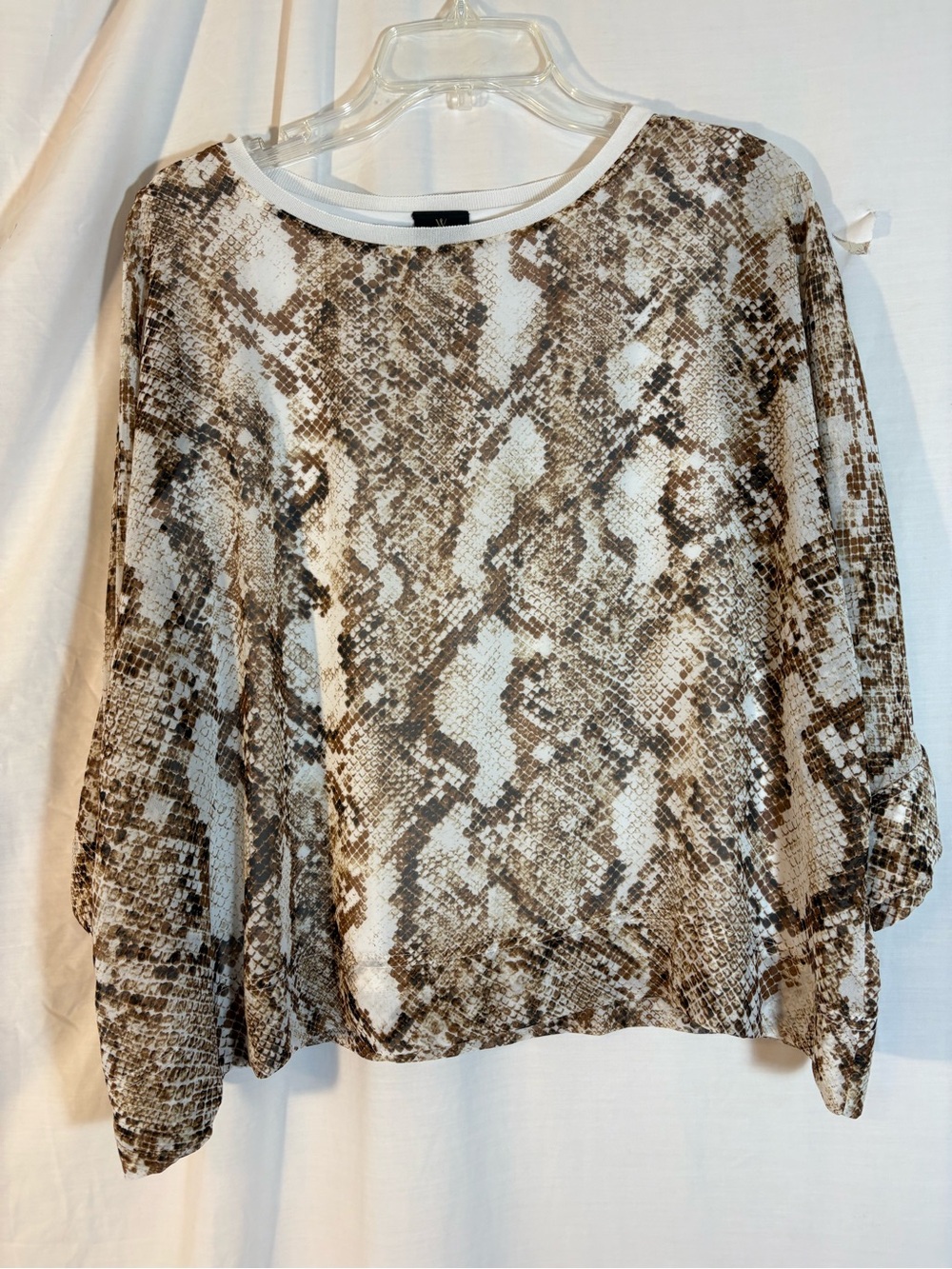 Snake Print Long Sleeve Women’s Top - White & Brown